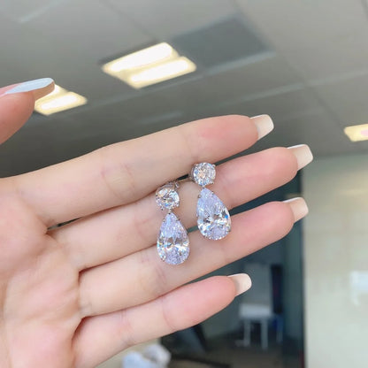 Certified Pear/Round Cut Moissanite Diamond Drop Earrings for Women 100% 925 Sterling Silver Waterdrop Shape Stud Earring