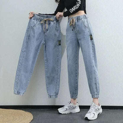 Cargo Jeans Women 2024 Spring and Autumn Korean Version of High Waist Pants Loose Slimming Straight Leg Bundle Haren Pants Tide