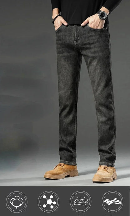High Quality Winter Jeans New Casual Straight Tube with Fleece Thickening Loose Outside Warm Long Pants Streetwear Men