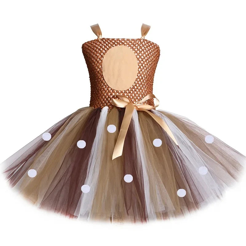 Deer Costume for Girls Halloween Christmas Tutu Dress Reindeer Elk Cosplay Fancy Dress Up Kids Girl Birthday Party Clothes 1-12Y