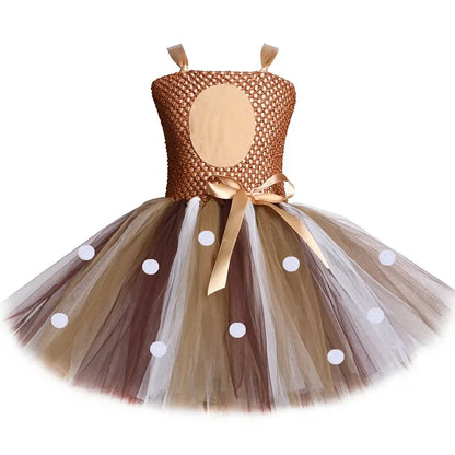 Deer Costume for Girls Halloween Christmas Tutu Dress Reindeer Elk Cosplay Fancy Dress Up Kids Girl Birthday Party Clothes 1-12Y