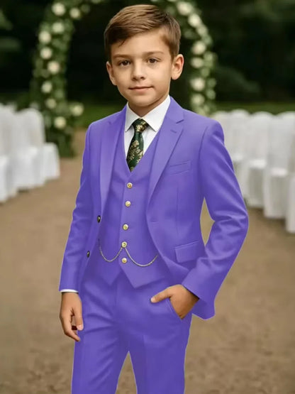 Notched Lapel Boys Slim Fit Suits 3 Pieces For Stage Performance Elegant Handsome Kids Suit Set Wedding Guest Tuxedo 2-20T