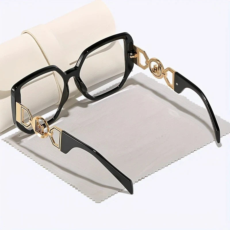 New Oversized Sunglasses Square Anti Blue Light Glasses Luxury Leopard Print Design Advanced All Match Unisex Glasses Eyeglasses