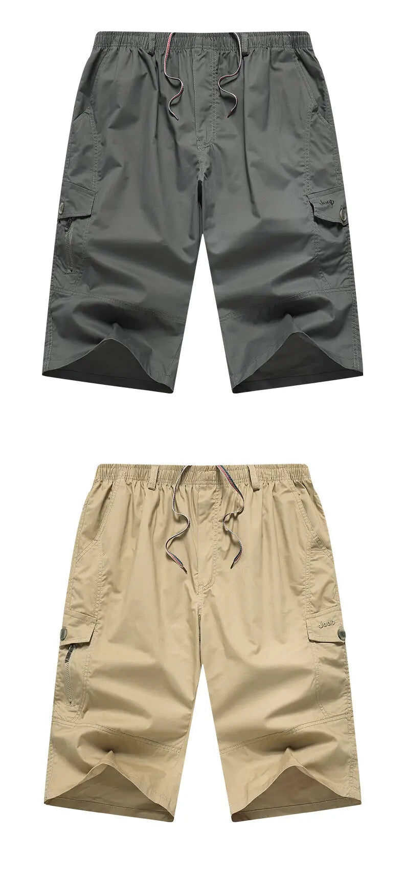 Mens Hiking Cargo Shorts Quick Dry Lightweight Tactical Work Shorts 6 Pockets Elastic Waist Cotton Running Shorts 3/4 Pants