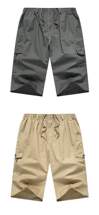 Mens Hiking Cargo Shorts Quick Dry Lightweight Tactical Work Shorts 6 Pockets Elastic Waist Cotton Running Shorts 3/4 Pants