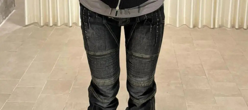Women's Dark Academia Low Rise Stacked Jeans American Retro Denim Pants Y2k Abi Designer Skinny Jeans Harajuku Japanese Goblin