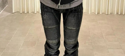Women's Dark Academia Low Rise Stacked Jeans American Retro Denim Pants Y2k Abi Designer Skinny Jeans Harajuku Japanese Goblin