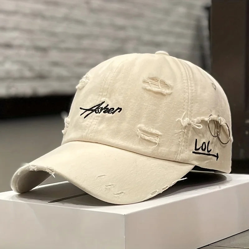 Retro perforated duckbill cap for men and women in spring and summer fashion, simple street baseball cap, trendy perforated