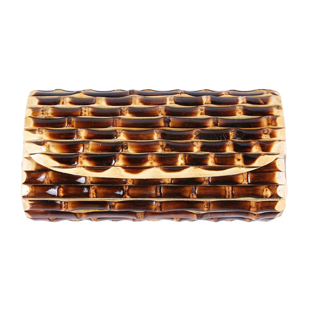 Brand Fashion Vintage Retro Hard Wood Rattan Straw Evening Purse Wallet Unique Handmade Natural Bamboo Root Clutch Bag