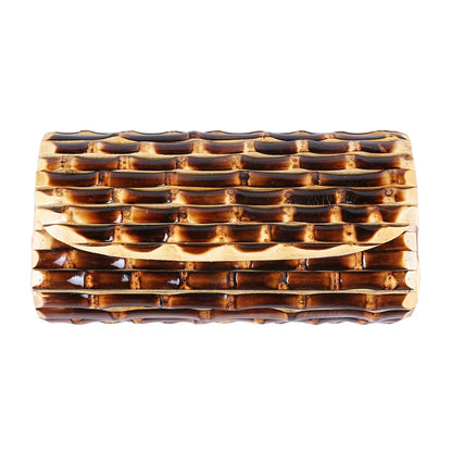 Brand Fashion Vintage Retro Hard Wood Rattan Straw Evening Purse Wallet Unique Handmade Natural Bamboo Root Clutch Bag