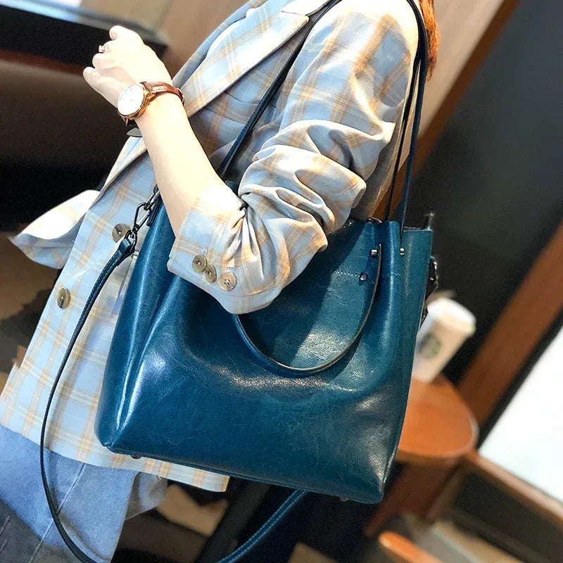 Women's Natural Cow Genuine Leather Handbags Female Natural Cowhide Crossbody Bag Ladies Multiple Large Capacity Shoulder Bags