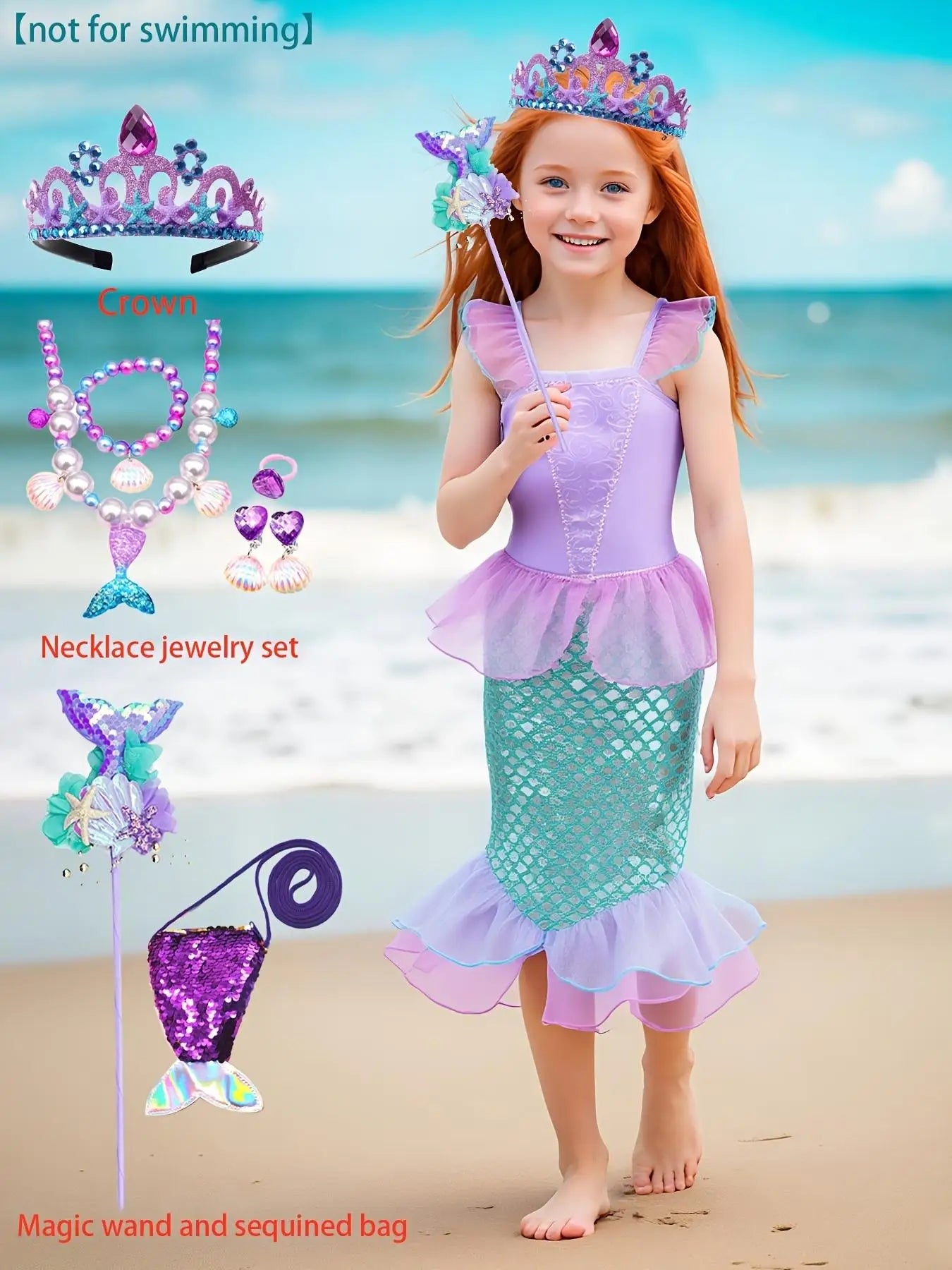 Popular Movie Children Fish Princess Dress With Purple Sequins Decoration And Fish Scales Skirt Holiday Role-Playing Dress