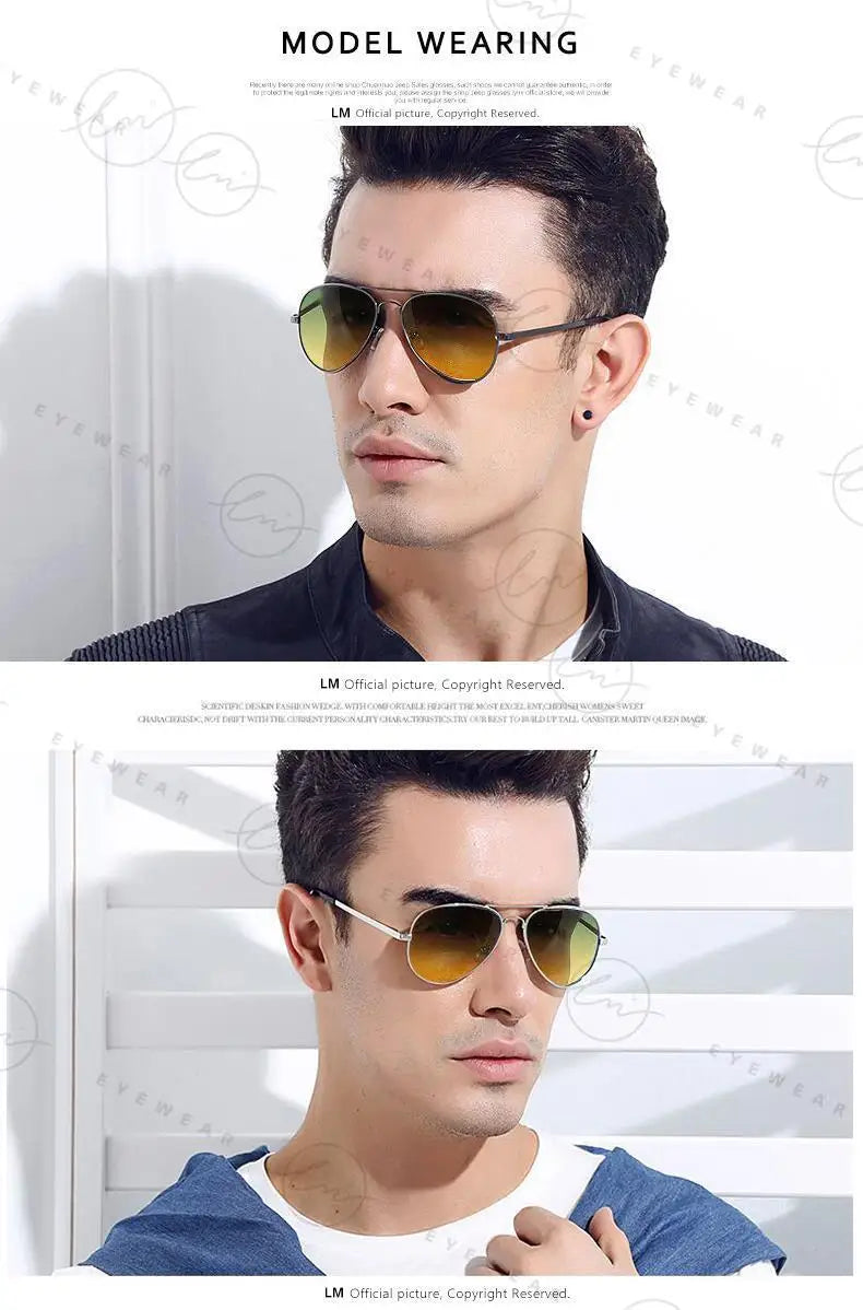 Brand Aviation Photochromic Day Night Vison Sunglasses Men Polarized Fashion Sun Glasses Women Safe Driving Anti-Glare UV400