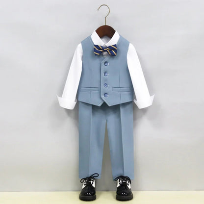Notched Lapel Children's Formal Suit Set 5 Pieces Piano Contest Performance Boys Regular Fit Suits Wedding Ring Bearer Outfit