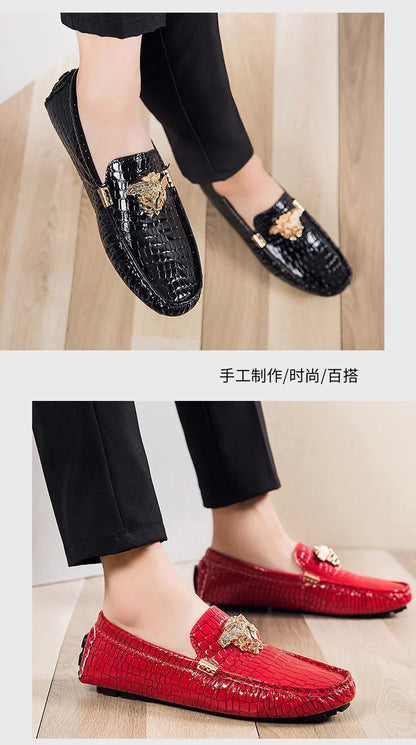 European Station Slip-On Lazy Beanie Shoes Men's Crocodile Pattern Men's Shoes 36 Small Size 48 Large Size New Casual Men's Leather Shoes
