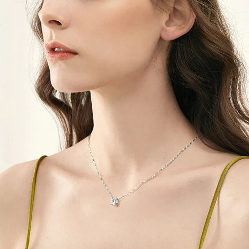 1CT 2CT 3CT Certified Moissanite Pendant Necklace For Women S925 Sterling Silver Solitaire Drop Necklaces Jewelry Gift