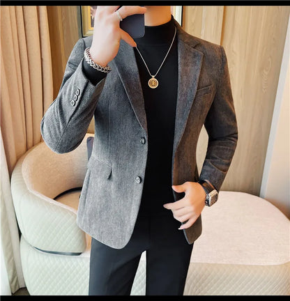 British Style Solid Color Slim Suit Jacket Men Fashion Casual Business Blazers Coats High Quality Social Wedding Elegant Jackets