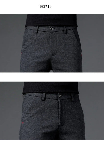 Fashion Men Thermal Fleece Casual Pants Winter Thick Straight Slim Velvet Trousers Brand Clothing Korean Male Pants Size 28-38