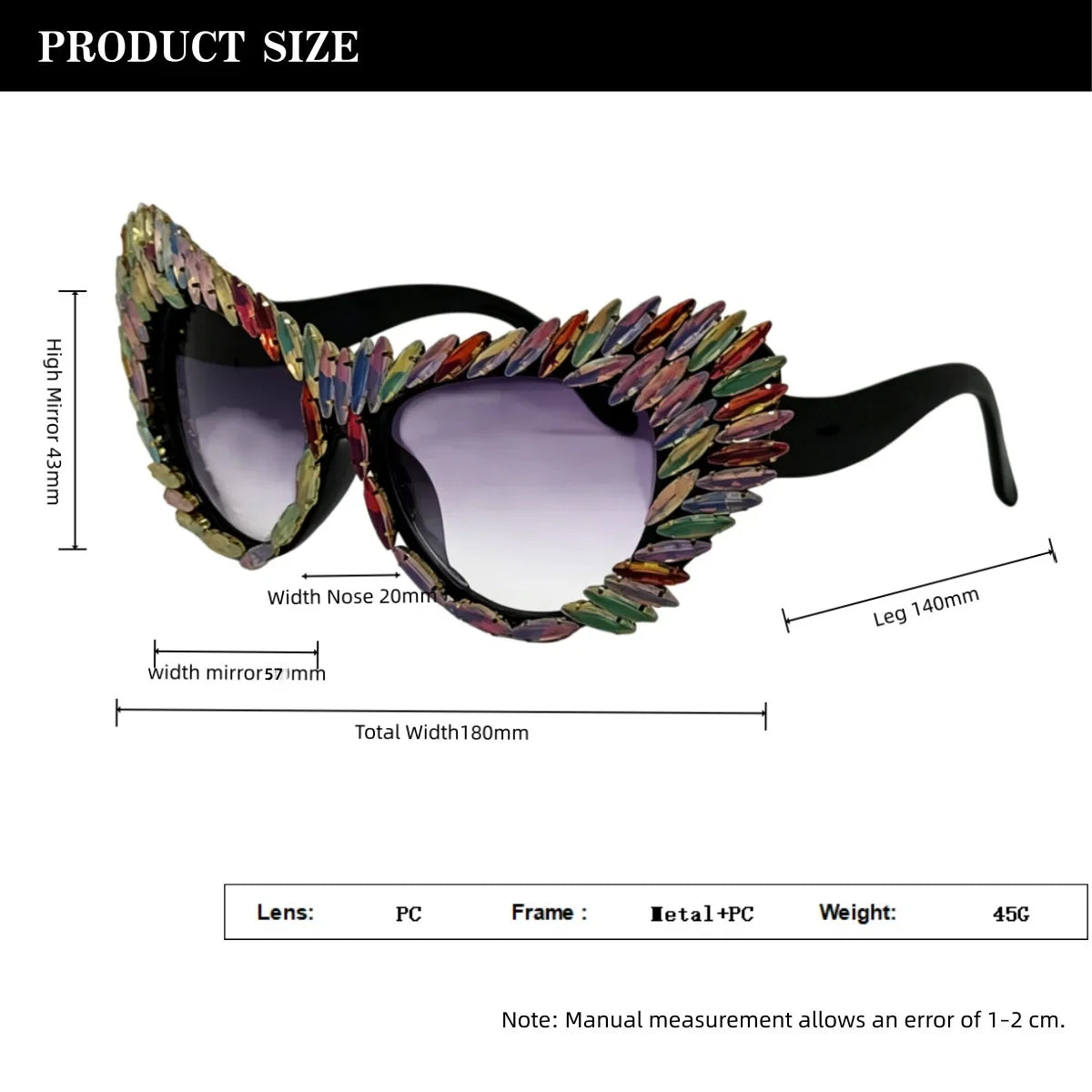 Retro Y2K Oversized Cat Eye Sunglasses for Women Rhinestone Gold Spike Gradient UV400 Punk Nightclub Party Festival Eyewear