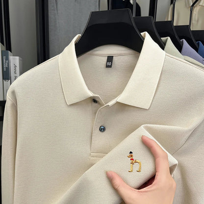 100% Cotton Luxury Brand Men's Polo Shirt Exquisite Dog Embroid Long Sleeve Fashion Quality Lapel T-Shirt Business Casual Menswear