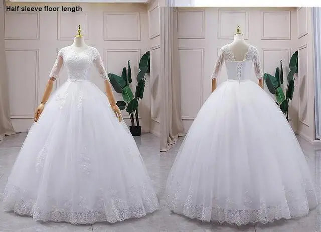 Best Selling 2024 Long Sleeve V Neck Lace Wedding Dress 2026 Vintage Bride Bridal Ball Gown Modest Wedding Dresses  Customized