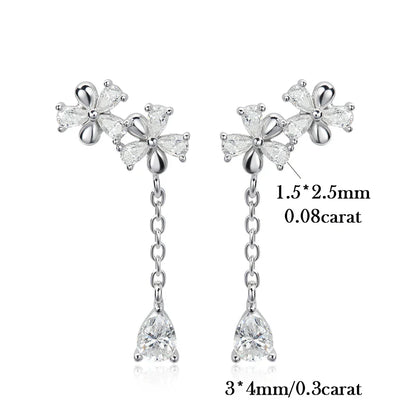 Waterdrop Long Full Moissanite Drop Earrings for Women 100% S925 Silver 0.3carat Pear Cut Lab Diamond Earring with Certificate