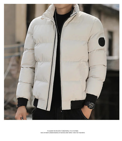 2025 Winter New Solid Color Zipper Down Jacket Thick Cotton Jacket Men Trendy Brand Casual Youth Coat Versatile Comfortable Top