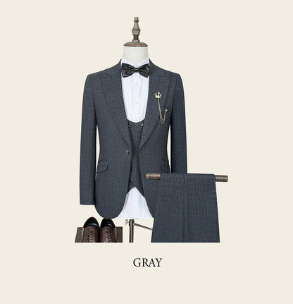 Black Men Suit 3 Piece Set Gray Elegant Slim Fit Formal Office and Leisure Banquet Groomsman Set Groom's Wedding Dress