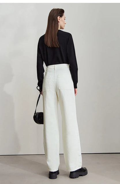 Minimalist 2025 Autumn New Arrival Pants Minimalism Retro Casual Office Lady Pure Cotton Jeans Women Denim Trouser 12543141