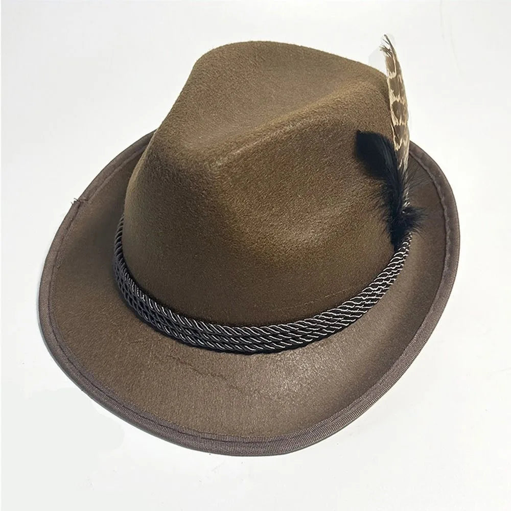 Munich Beer Hats German Oktoberfest Fedora Panama Jazz Feather Felt Hat Halloween Costume Cosplay Cap for Men Woman