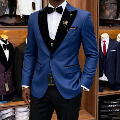 Slim Fit Luxury Three Pieces Men Suit Set Separates Custom Groom Tuxedo With Black Velvet Lapel For Wedding Party ropa hombre
