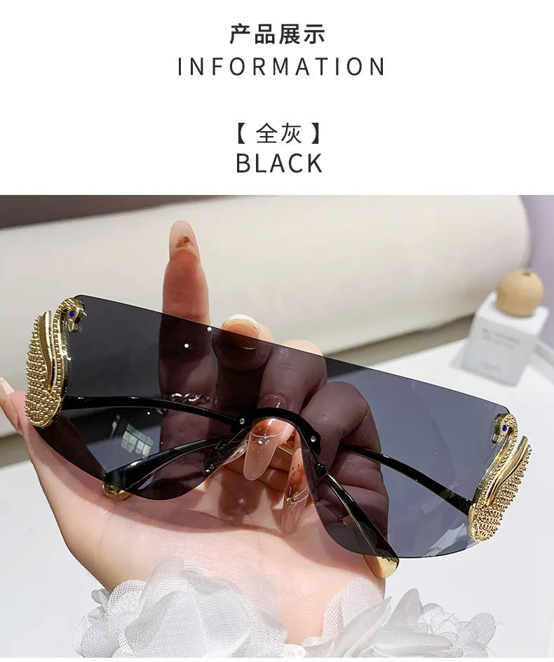 Trendy Y2K 2025 Women's Oversized Rimless Sunglasses Fashion Inlay Gradient Anti-Reflective UV400 Sun Shades Eyewear Gafas