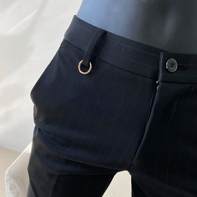 High Quality Striped Suit Pants 2025 Men Elegant Slim Fit Tight Trousers Men Office Party Business Casual Slim Fit Dress Pants