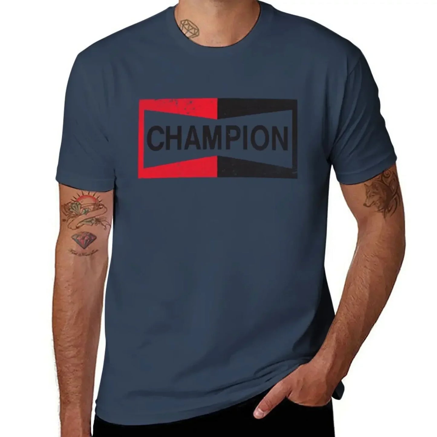 CHAMPION - Spark Plug Retro Distressed Emblem - Cl T-Shirt Short sleeve tee new edition slim fit t shirts for men