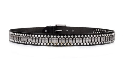 3.8CM Real Genuine Leather Belt Metal Pin Buckle Men Belt Male Wide Cowhide Hiphop Rock Rivet Belts for Men Ceinture Black