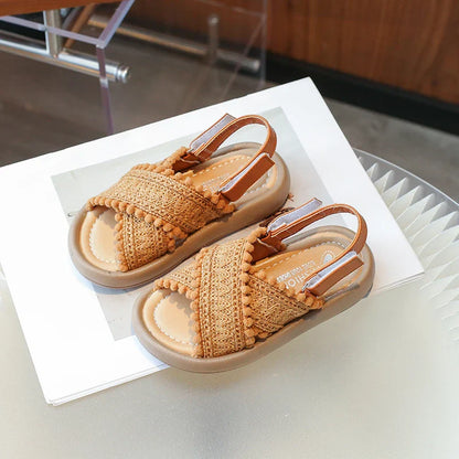 Girls Summer Beach Shoes Ethnic Style Kids Casual Sandals Soft Sole Fashion Children Retro Princess Shoes 2025 Summer New