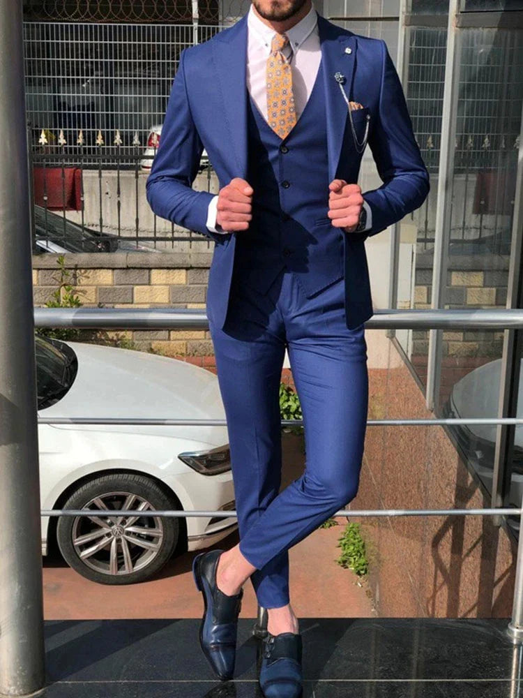 Navy blue 3 Piece Slim Fit Men Fashion Suit Custom Groom Wedding Tuxedo Prom Wedding Tailor Made Men Suits With Pants