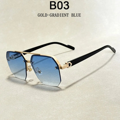 Semi-Rimless Sunglasses For Men Vacation Square Sunglasses Women Trendy Vintage Fashion Glasses Gafas De Sol Hombre Zonnebril