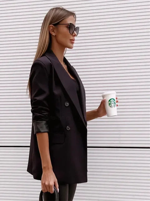 Autumn Winter New Style Women's Suit Coat Long Sleeve Double Buttoned Outerwear Top Cross-Border Fashion Polyester Fiber