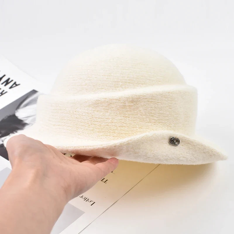 Women Elegant Party Formal Fedora Hat Winter Dome Basin Hat  Female Fashion Headwear