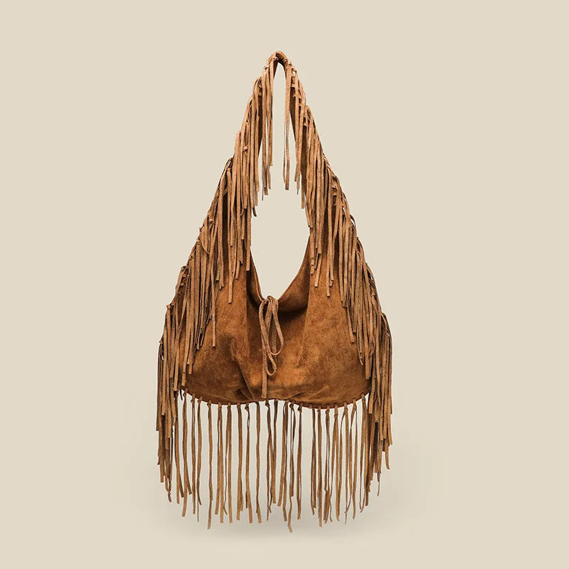Vintage Suede Hobos Women Shoulder Bags Bohemian Tassel Handbags Large Capacity Tote Bag Autumn and Winter Big Shopper Purses