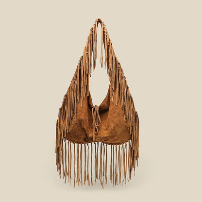 Vintage Suede Hobos Women Shoulder Bags Bohemian Tassel Handbags Large Capacity Tote Bag Autumn and Winter Big Shopper Purses