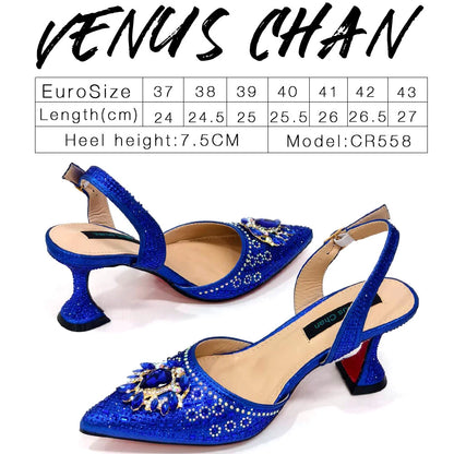 2024 Latest Wedding Pointed Toe Women's Shoes High Heel Black Color Rhinestones italian shoes and bags matching set