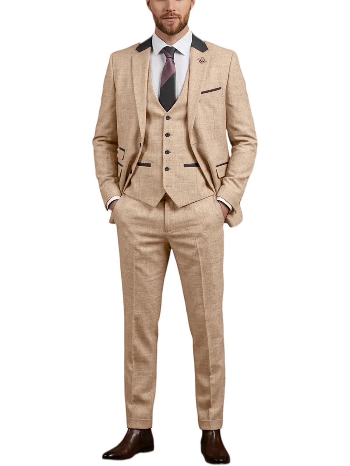 Men's Linen 3 Piece Suit Notch Lapel 2 Buttons Slim Fit Blazer Vest Pants Set Breathable Lightweight For Groom Business Casual
