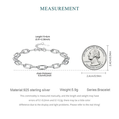 Genuine 925 Sterling Silver Adjustable Link Bracelet Paperclip Shape Wrist Chain for Women Pendant Beads DIY Making 0.5cm