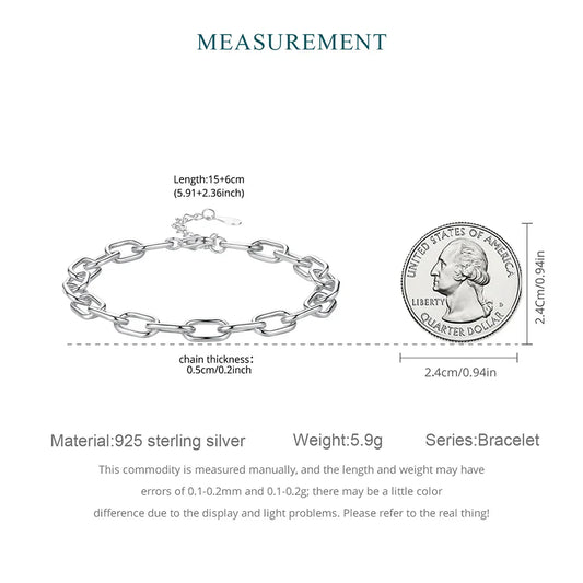 Bracelet à maillons ajustable en argent sterling 925 véritable, chaîne de poignet de forme trombone pour femmes, perles pendentif à faire soi-même, 0,5 cm