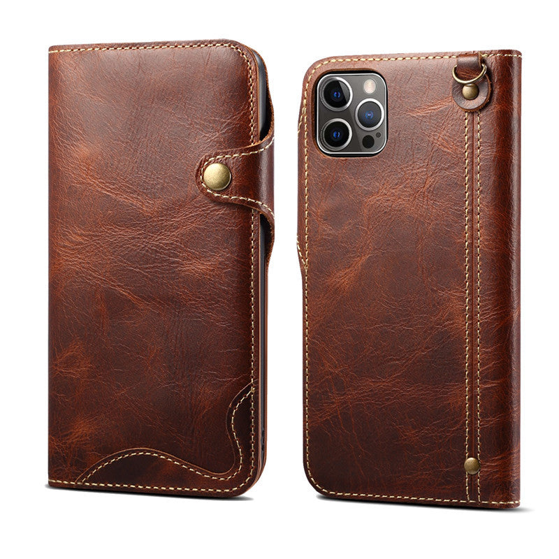 Genuine Leather Wallet Phone Case for iPhone 14 15 Plus 12 13 Pro Max 11 XS XR 6S 7 8 SE Holder Cover With Hand Strap