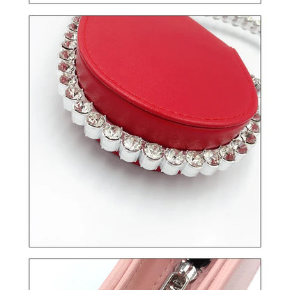 Diamond Red Heart Evening Clutch Women's Designer Chic RhinestoneBlack Wallet Wedding Party Sac A Main Heart Handbag for Woman