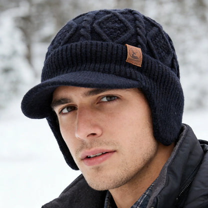 New Unisex Winter Hat Plush Fur Lined Warm Earflap Cap Stylish Soft Beanie Hat  Outdoor Thick Ski Sports Knitted Hat