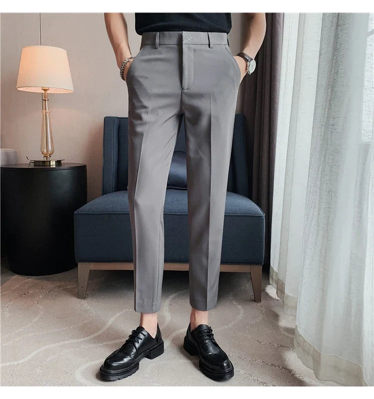 High Quality British Style Business Casual Pants Men's Spring Summer Solid Color Slim Fit Formal Wear Suit Pants Men Clothing